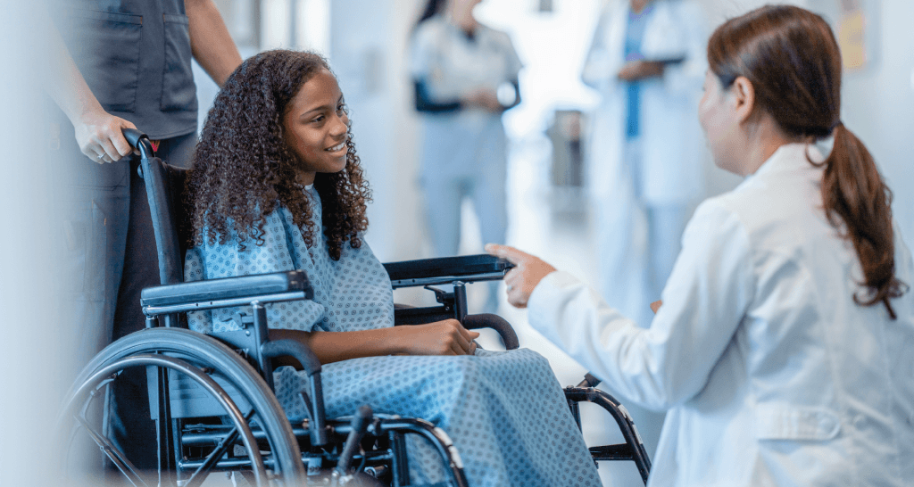 Girl in a wheelchair gets treatment