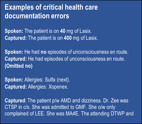 Examples of critical health care documentation errors