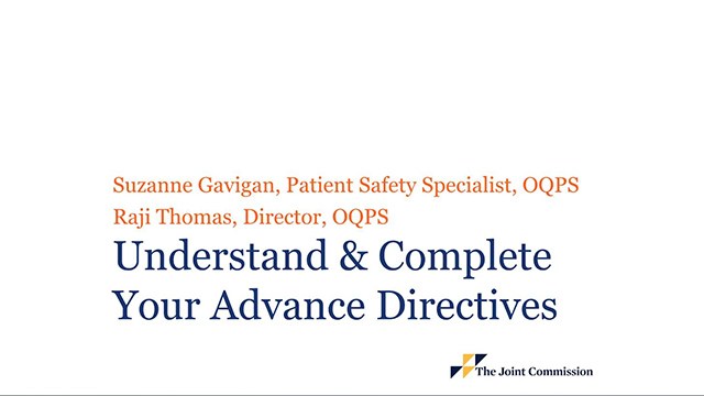 Webinar on understand and complete your advance directives