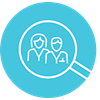 Figures in a magnifying glass icon